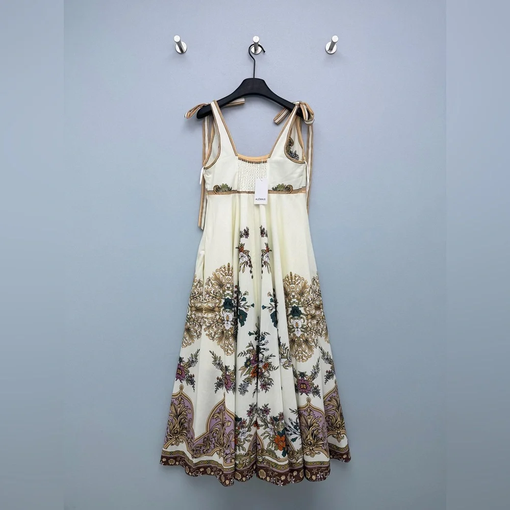 Alemais Vintage Floral Baroque Print Tie Shoulder Midi Dress - Picture 2 of 9